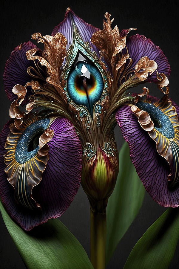 Fantasy Purple Iris with Gemstones Digital Art by Peggy Collins