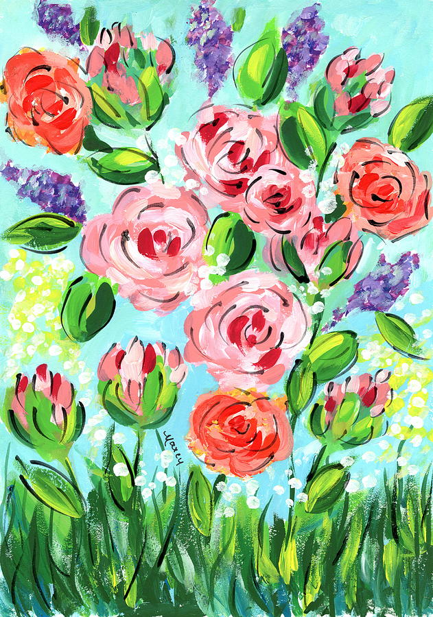 Fantasy Rose Garden Painting by Marcy Brennan