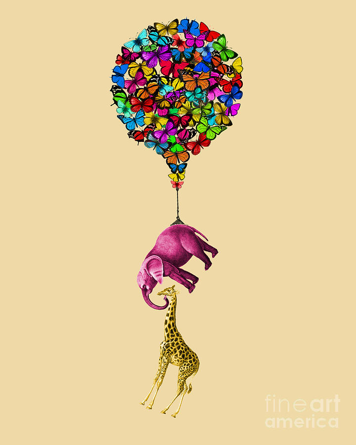 Up Movie Digital Art - Fantasy Safari Animals Balloon by Madame Memento