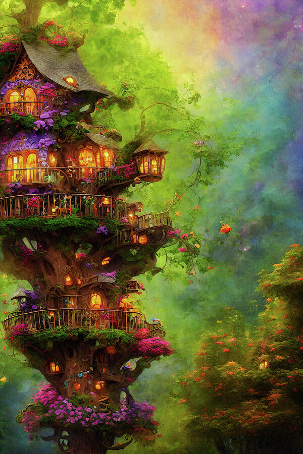 Fantasy Treehouse in Summer Digital Art by Peggy Collins