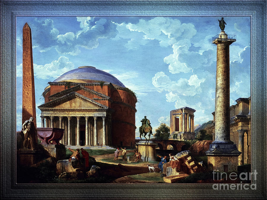 Fantasy View with the Pantheon and other Monuments of Old Rome Painting by Rolando Burbon