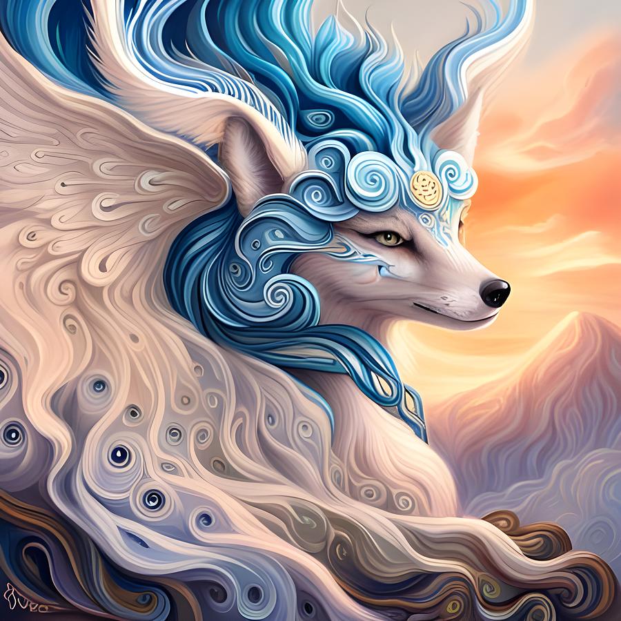 Fantasy White Fox Mixed Media by Lesa Fine