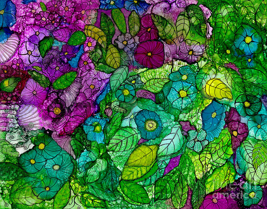 Fantasy Zen Flowers in Alcohol Ink Painting by Conni Schaftenaar