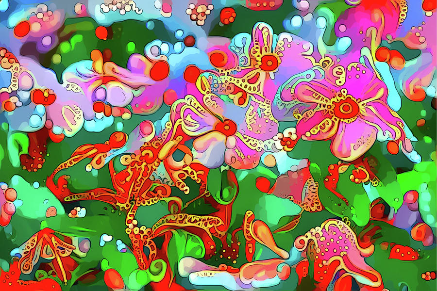 Far Out Groovy Bright Color Floral Garden Digital Art by Gaby Ethington