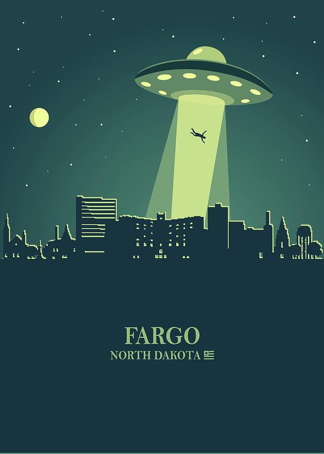 Fargo City Skyline Ufo Night Digital Art
