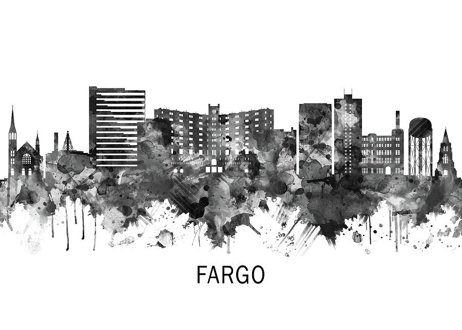 Fargo North Dakota Skyline Bw Mixed Media