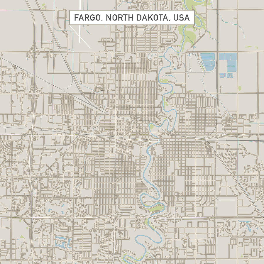 Fargo North Dakota US City Street Map Drawing by FrankRamspott