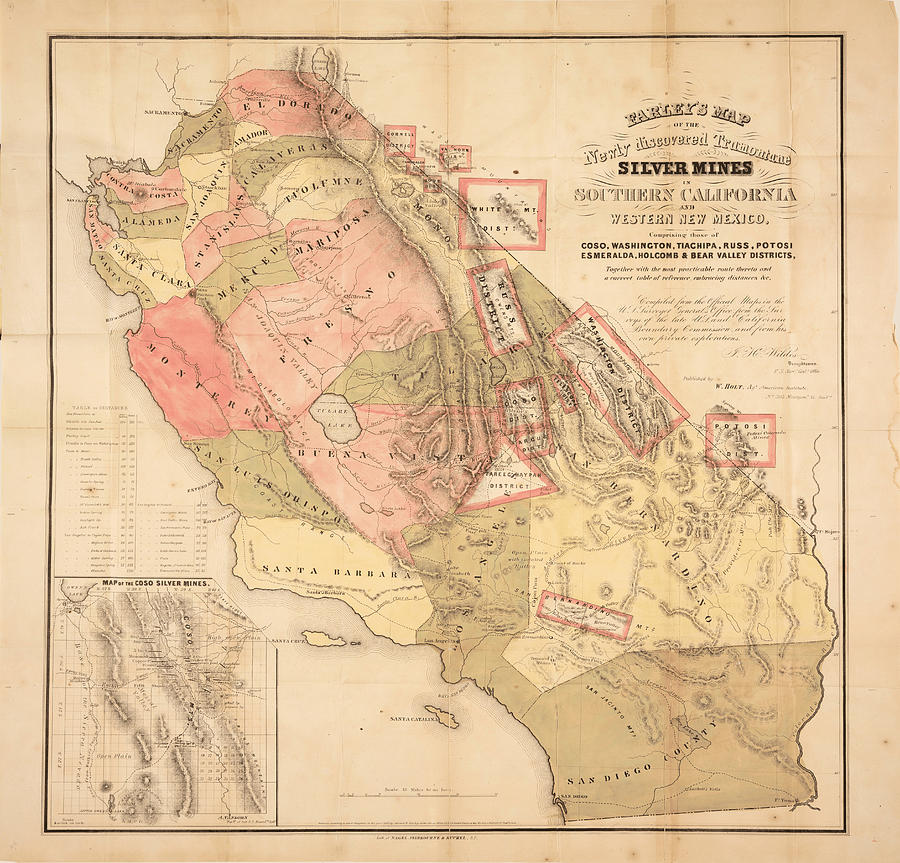 Farleys vintage map of the newly discovered Tramontane Silver Mines in Southern California 1861 Photograph by Robert Rhoads