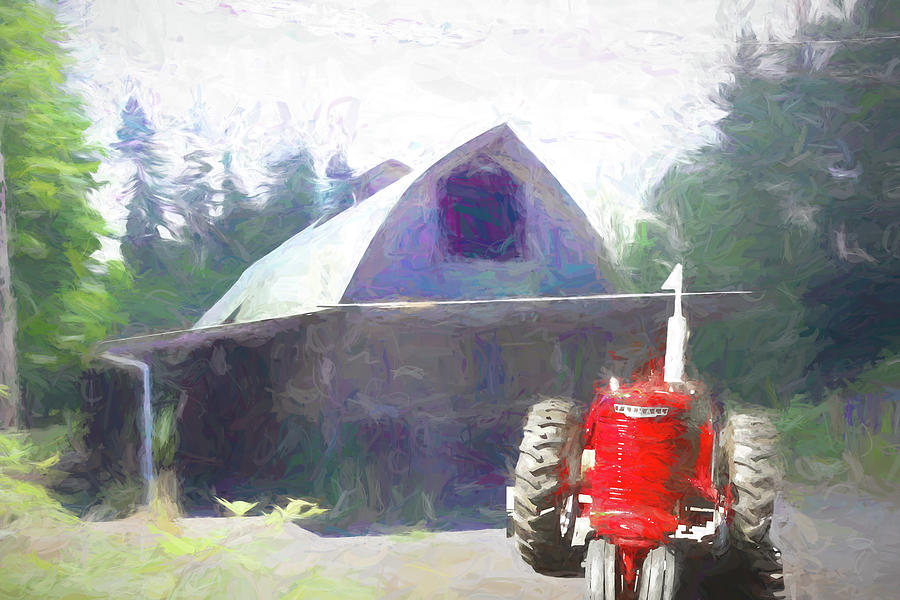Farm and Barn Tractor Digital Art by Cathy Anderson
