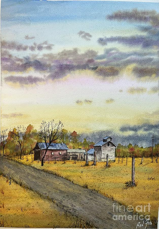 Sunset Painting - Farm at Sunset by Rod Foor