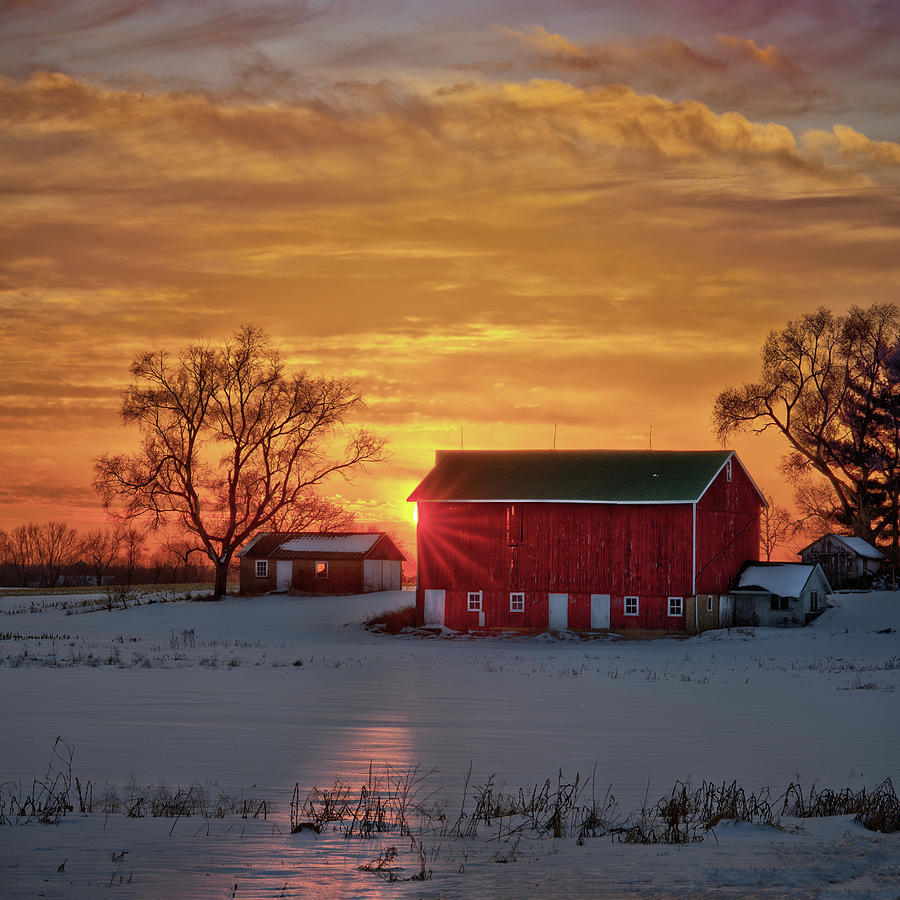 Farm Barn Sunset SE of Stoughton Photograph by Peter Herman