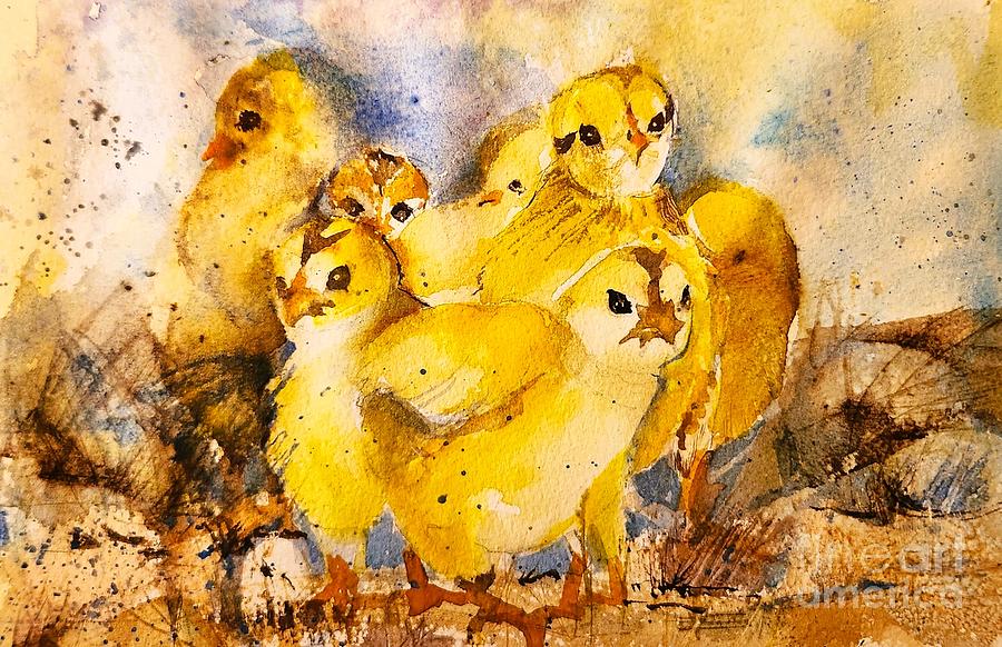 Chicken Painting - Farm Chicks by Mindy Newman