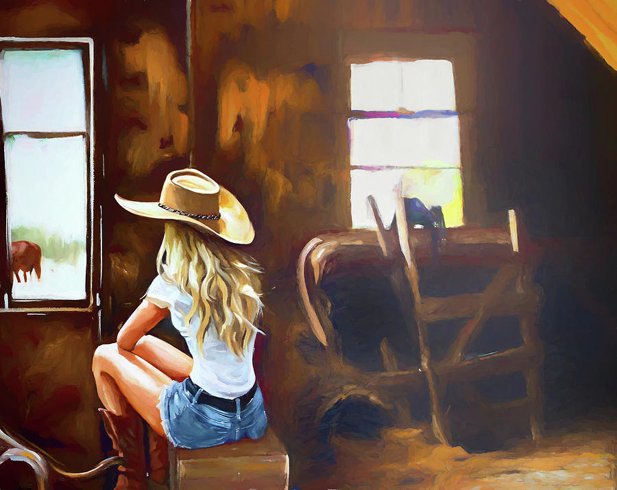 Farm Girl in the Barn Digital Art by Alison Frank