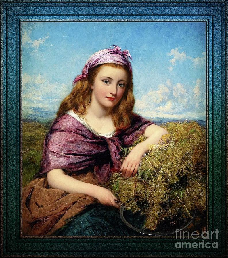Farm Girl with Sickle and Cut Flowers by Edward John Cobbett Classical Art Old Masters Reproduction Painting by Rolando Burbon