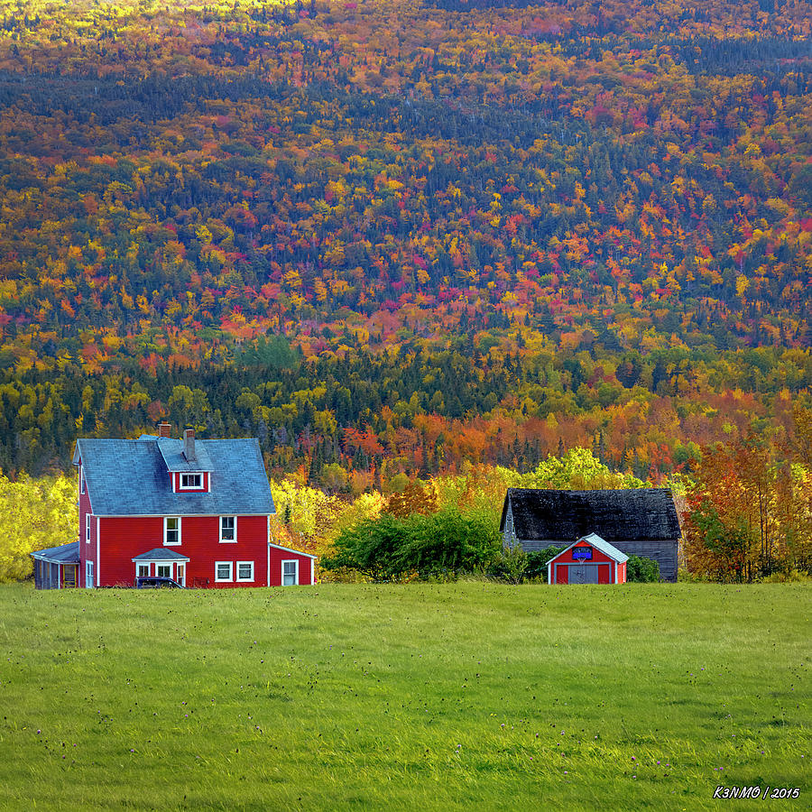 Farm House and Barn in Autumn Colors Digital Art by Ken Morris