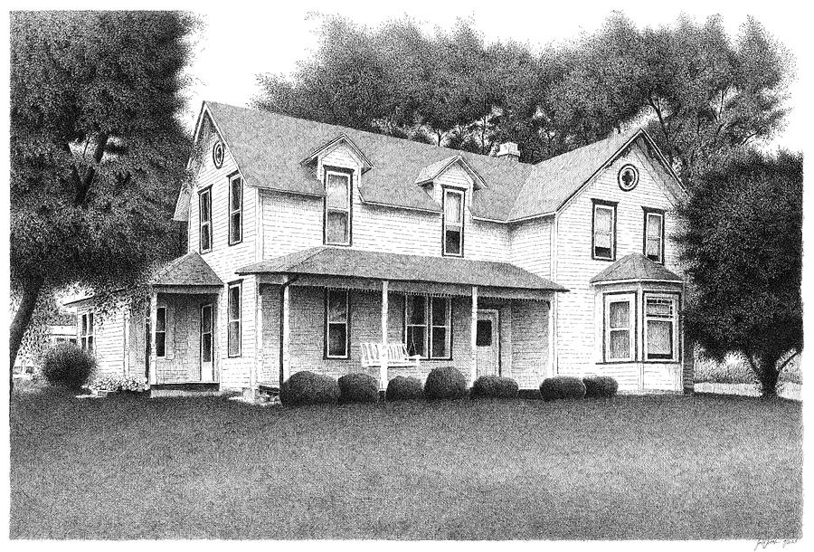 Farm House in Western Iowa Drawing by Joel Lueck