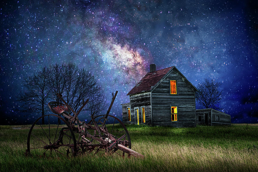 Farm House on a Starry Night in the Rural Countryside Photograph by ...