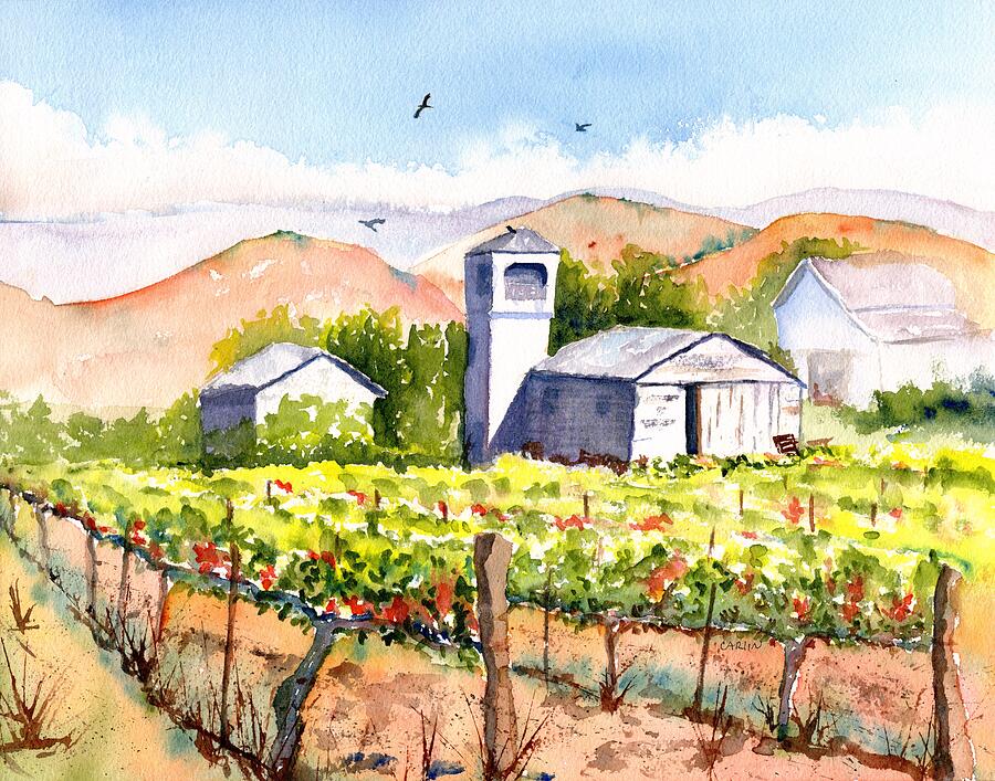 Farm House Water Tower and Vineyard Painting by Carlin Blahnik CarlinArtWatercolor