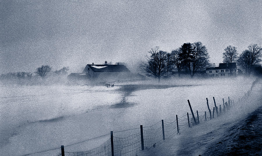 Farm in a Blue Fog Photograph by Wayne King