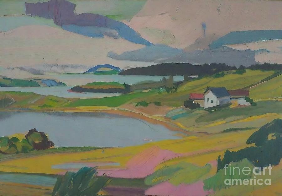Summer Painting - Farm in denmark Painting denmark north sea summer farm cornfields acrilic architecture art background blue cabin christmas cold holiday home house iceland illustration landscape mountains nature by N Akkash