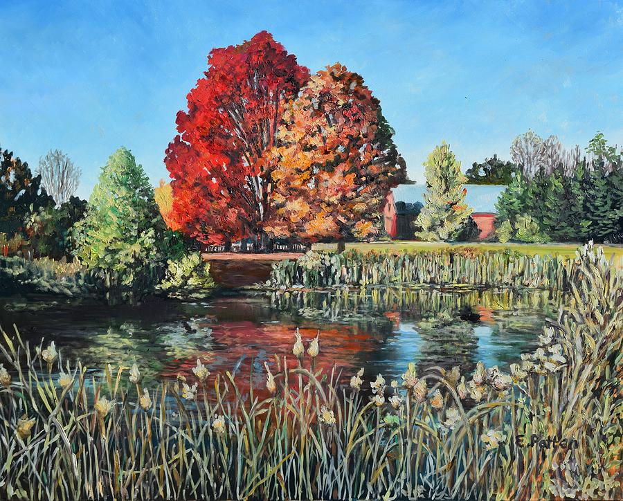Fall Painting - Farm with Pond On Route 1 In Maine by Eileen Patten Oliver