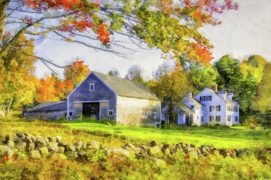 Fall Photograph - Farmhouse and Barn Scene in Autumn by Betty Denise
