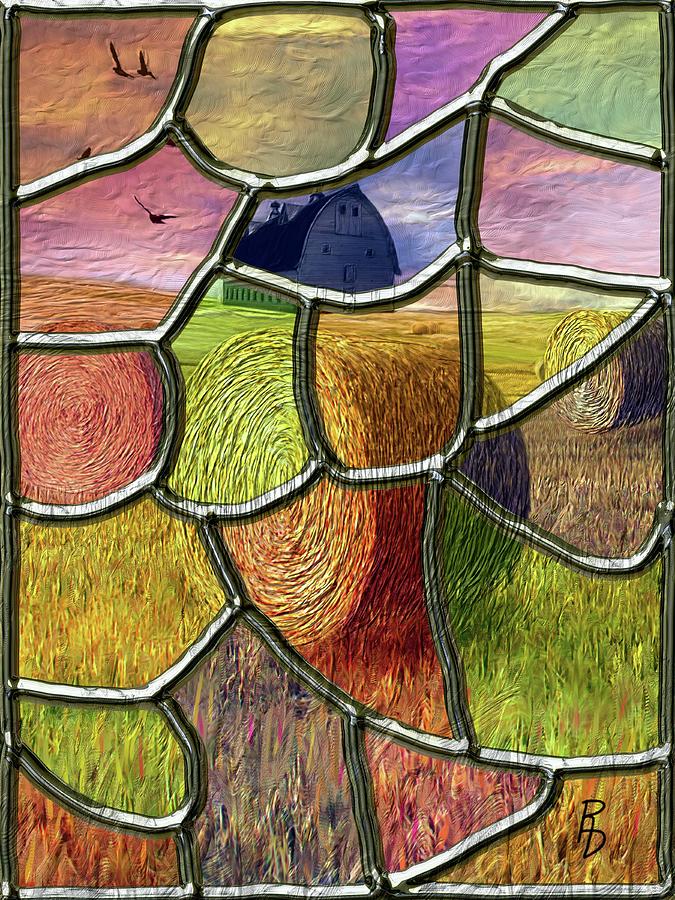 Farm Scene Through A Stained Glass Window Digital Art by Ric Darrell