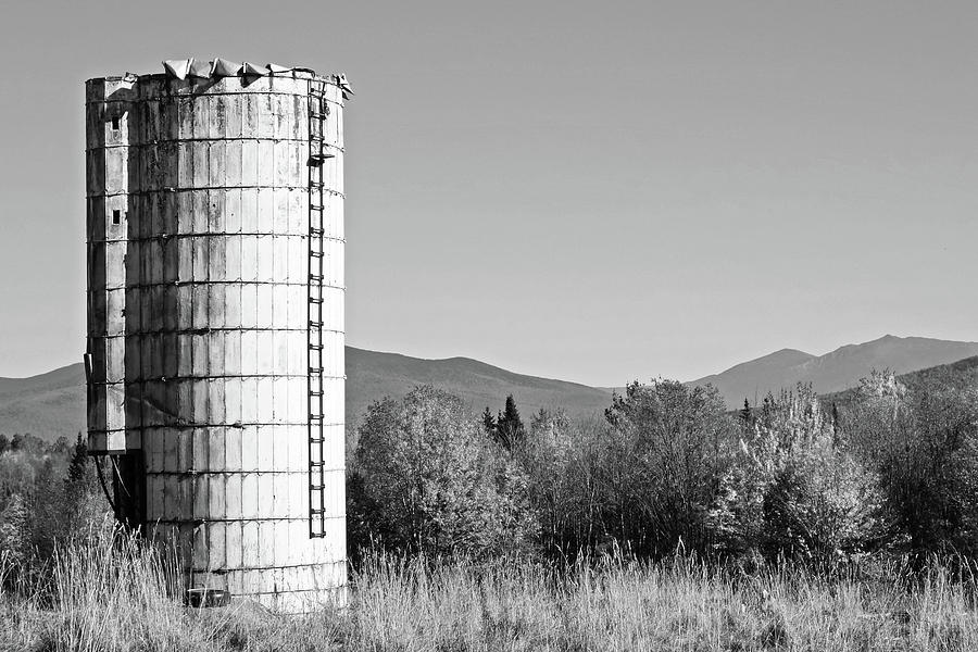 Farm Silo in the Autumn Foliage Guildhall VT Vermont Black and White Photograph by Toby McGuire