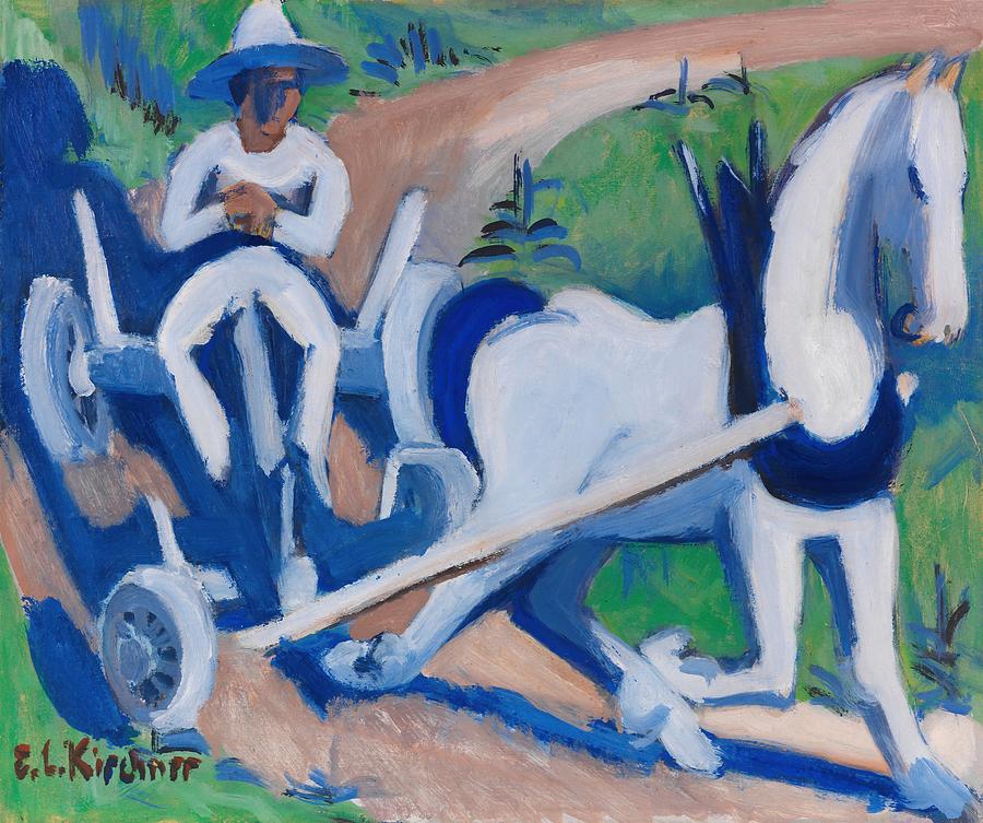 Abstract Painting - Farm Wagon with Horse by Ernst Ludwig Kirchner
