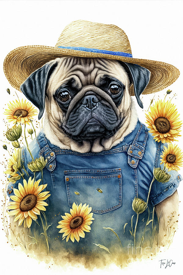 Farmer Pug Painting by Tina LeCour
