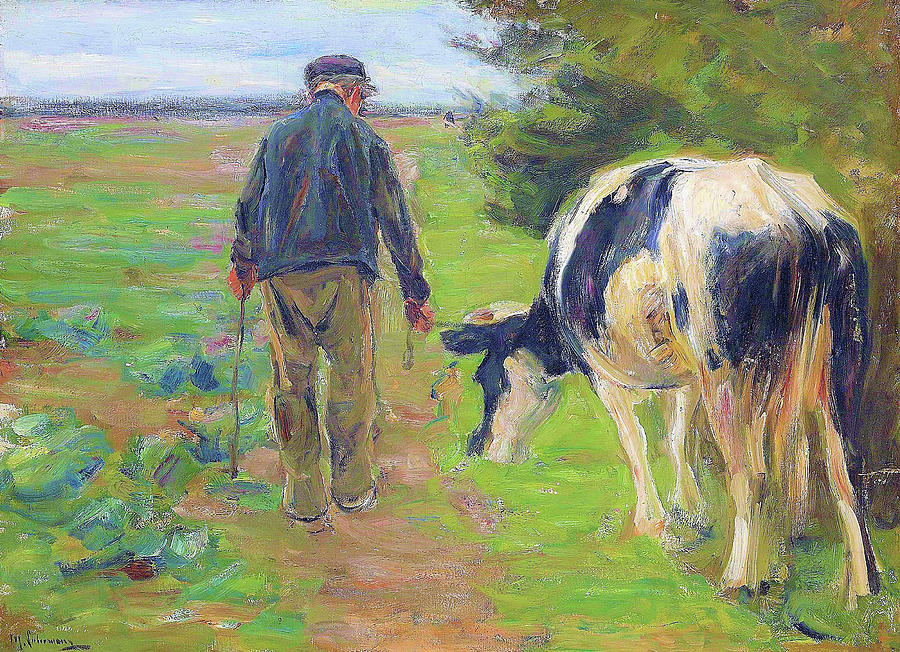 Max Liebermann Painting - Farmer with cow - Digital Remastered Edition by Max Liebermann
