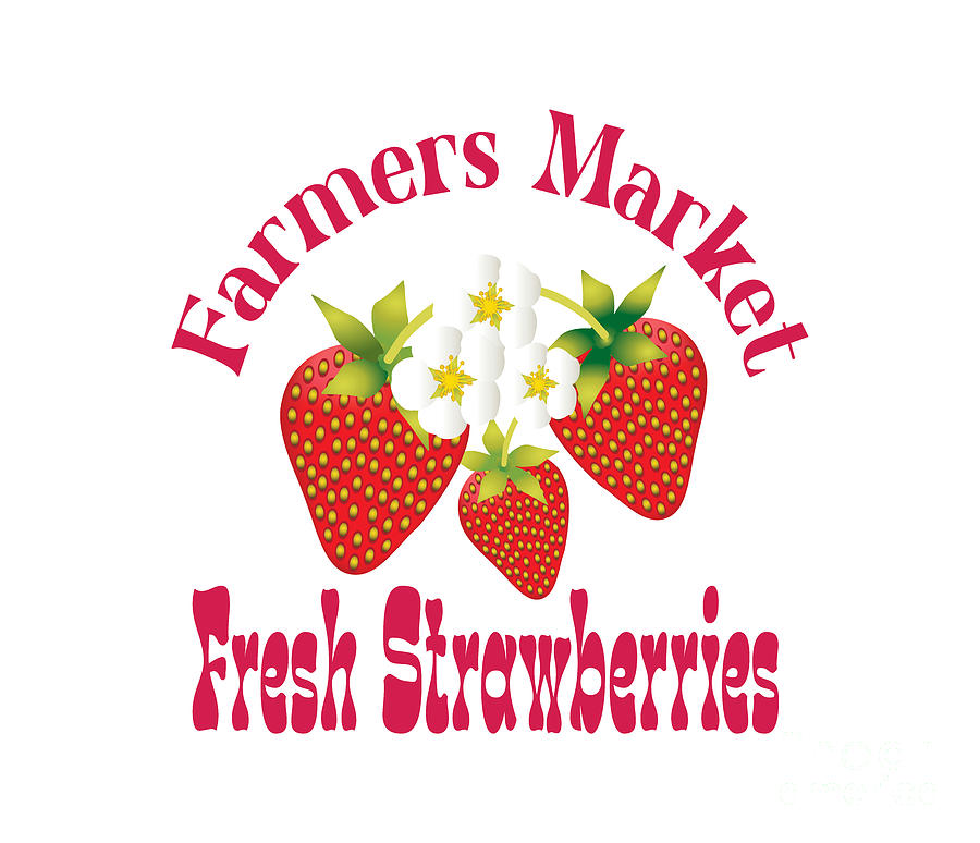 Farmers Market, Strawberry, Fruit, Summer, Food, Strawberry Merch, Digital Art by David Millenheft