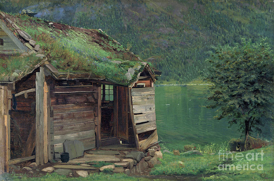 Farmhouse at Balestrand - rural landscape Painting by Sad Hill - Bizarre Los Angeles Archive