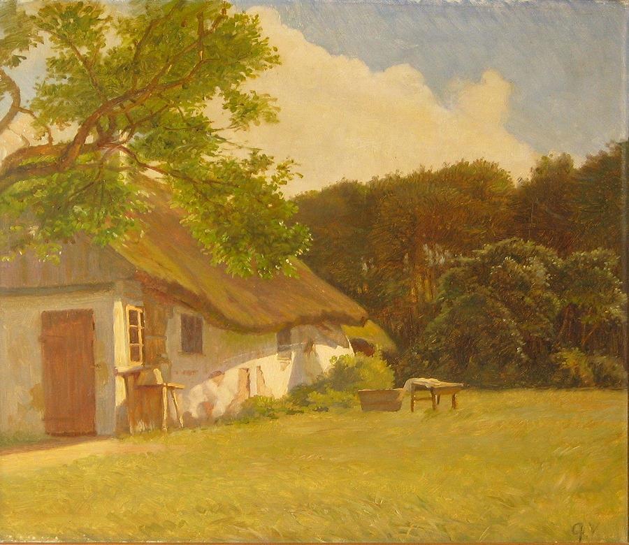 Farmhouse exterior Dansk Gardeksterior Painting by Gustav Vermehren ...