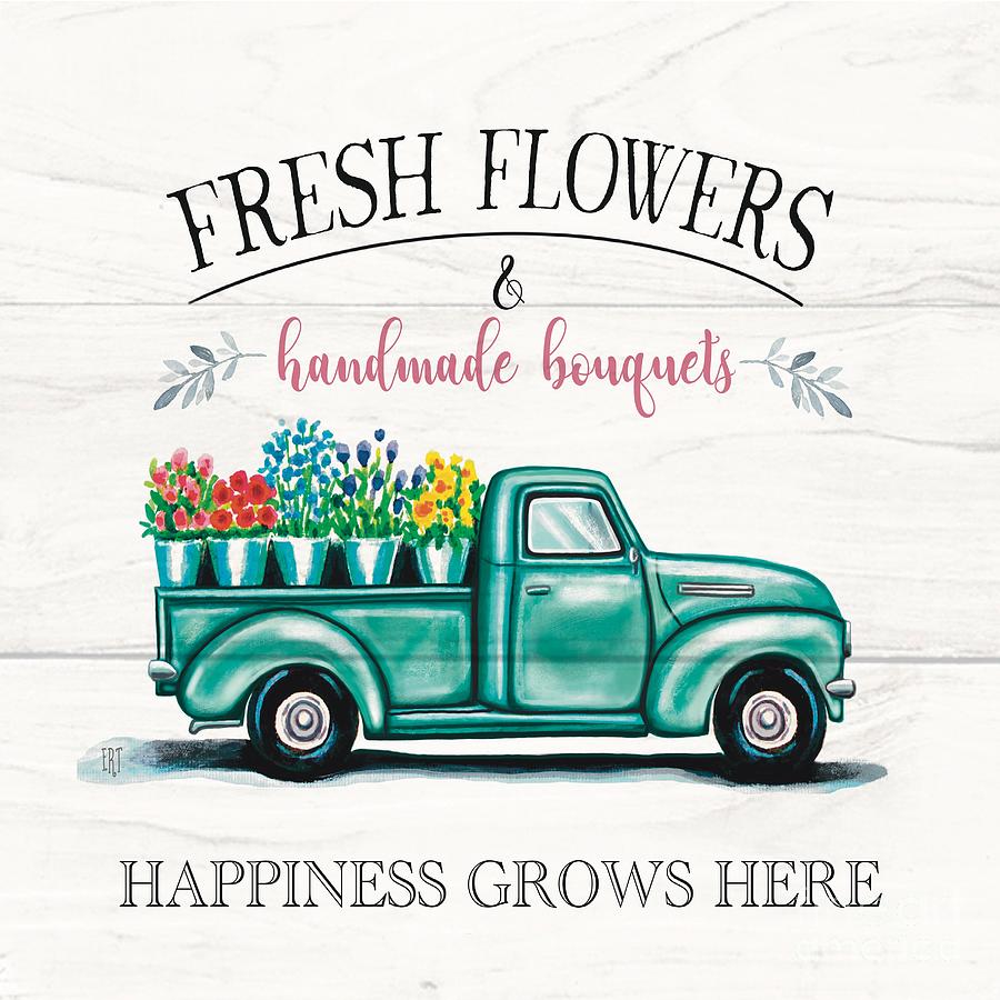 Farmhouse Floral Truck Painting by Elizabeth Robinette Tyndall