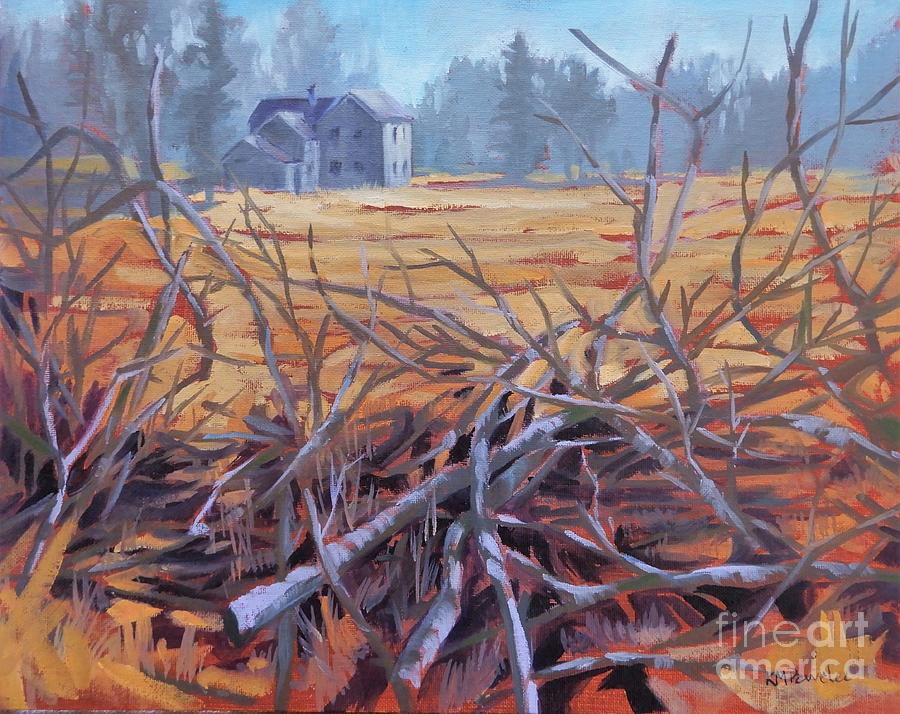 Farmhouse Hedgerow Painting by K M Pawelec