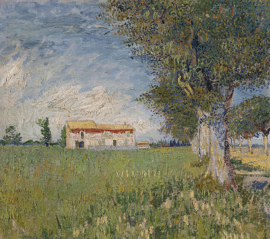 Vincent Van Gogh Painting - Farmhouse in a wheat field  by Vincent van Gogh