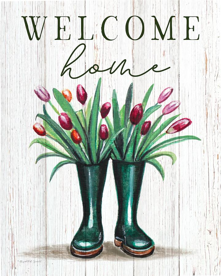 Farmhouse Rain boots and Tulips Painting by Elizabeth Robinette Tyndall