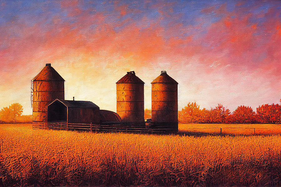 Farmhouse Silos At Sunset Digital Art by Craig Boehman