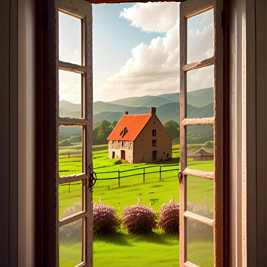 Farmhouse Window I Mixed Media by Bonnie Bruno