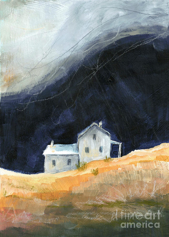 Farmhouse with Dramatic Sky Painting by Jill Battaglia