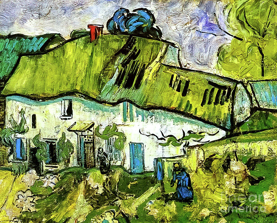 Farmhouse With Two Figures by Vincent Van Gogh 1890 Painting by Vincent Van Gogh