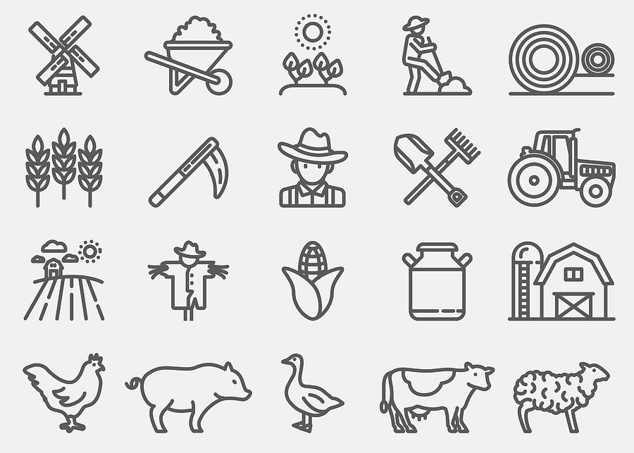 Farming and Agriculture Line Icons Drawing by LueratSatichob