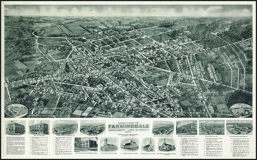 Farmingdale Long Island New York Vintage Aerial Map 1925 Photograph by ...