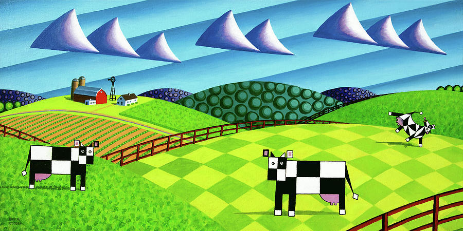 Cow Painting - Farmland With Hills And Cows by Bruce Bodden