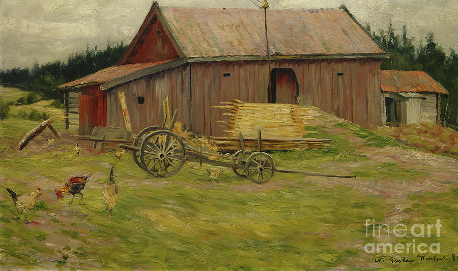 Farmyard, 1886 Painting by O Vaering by Gustav Wentzel