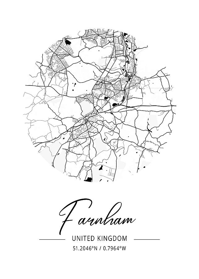 Farnham Black Water City Map Mixed Media by The Map Man - Fine Art America