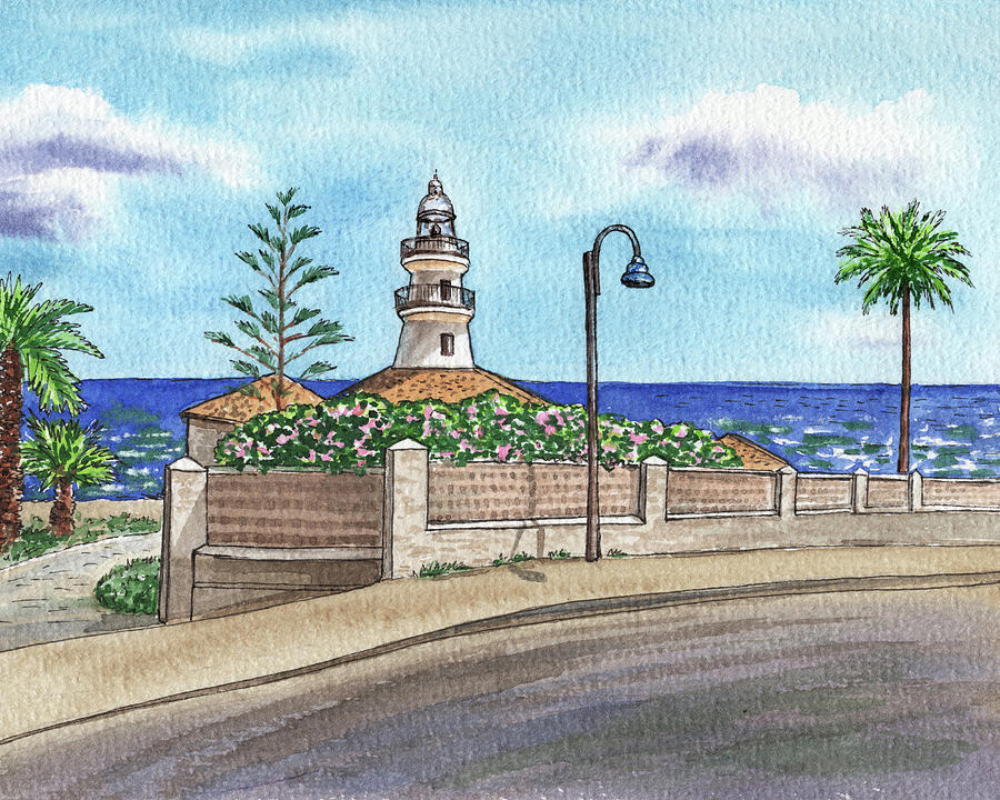 Faro De Cullera Lighthouse Spain Beach of Valencia  Painting by Irina Sztukowski