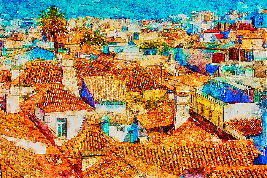 Faro Portugal Cityscape Mixed Media by Tatiana Travelways
