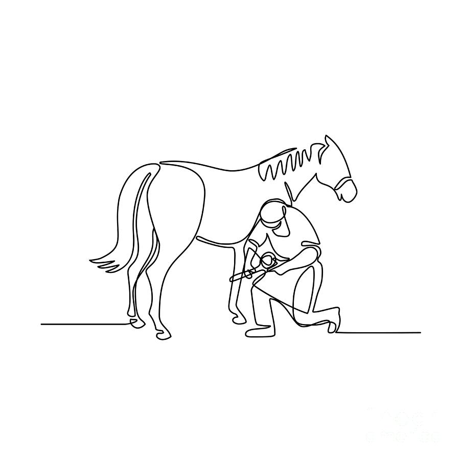 Farrier And Horse Continuous Line Digital Art